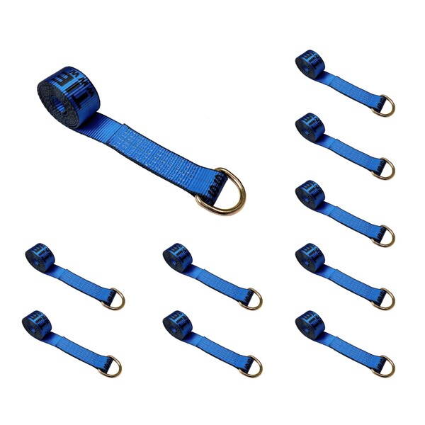 2" x 10' Lasso Strap w/ D Ring Auto Tie Down Wheel Lift Tow Truck Trailer Blue, 10PK
